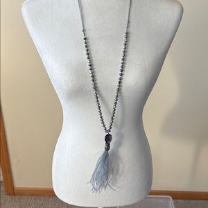 Chico's Silver and Purple Beaded Necklace with Tassel